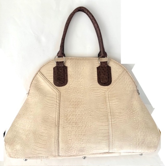 Mito Milan Ostrich Trim Embossed Leather Shoulder Bag - Picture 5 of 11